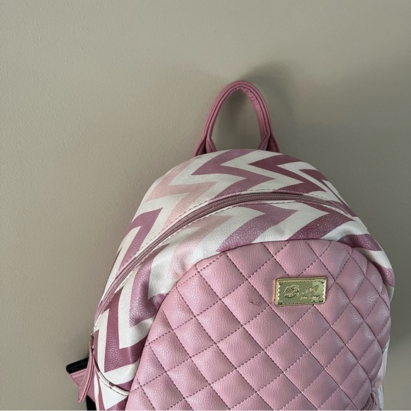 Betsey Johnson Pink Chevron Backpack - Picture 2 of 16